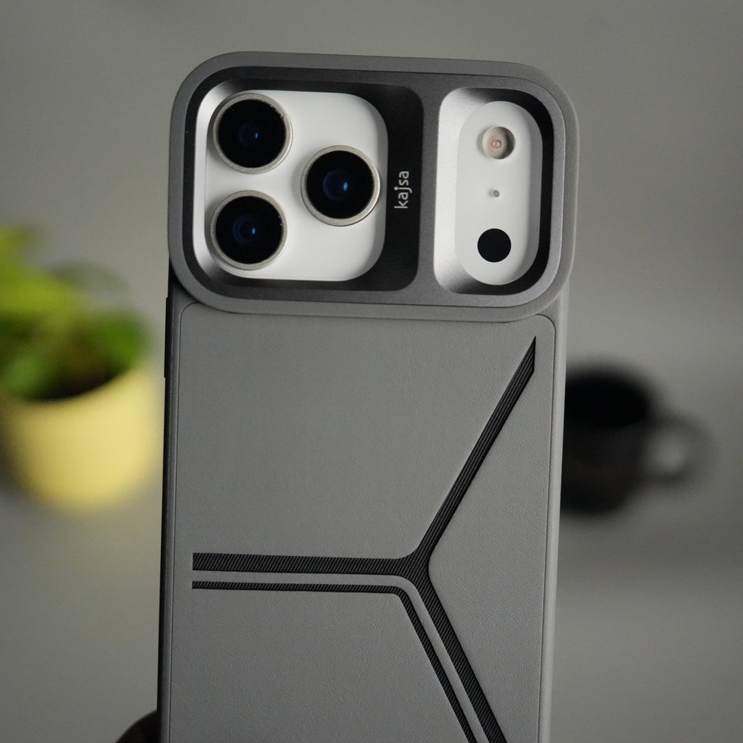 iPhone 17 Pro Max Tri-Strike Pattern Leather Case | Premium Luxury Back Cover with Metal Camera Frame