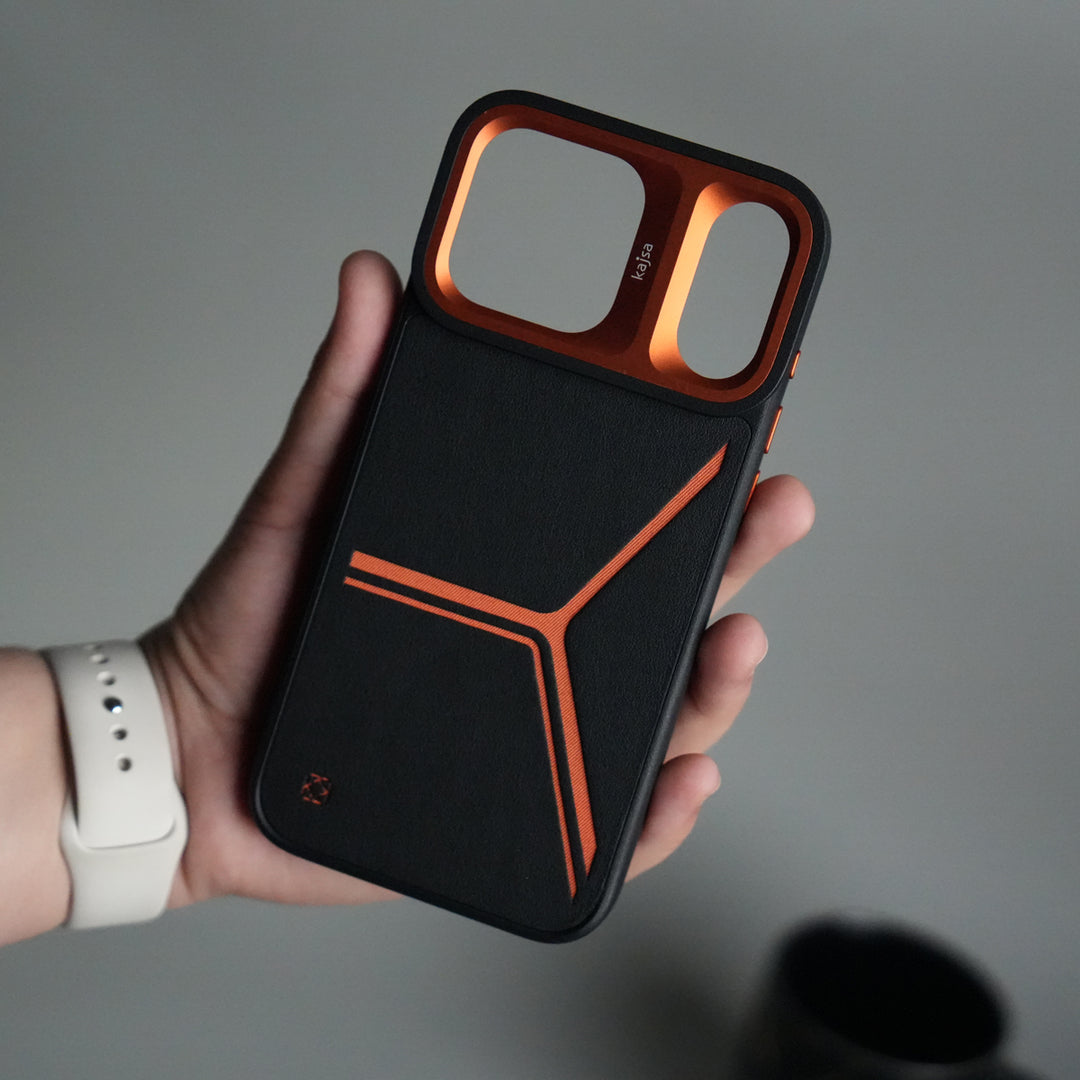 iPhone 17 Pro Max Tri-Strike Pattern Leather Case | Premium Luxury Back Cover with Metal Camera Frame