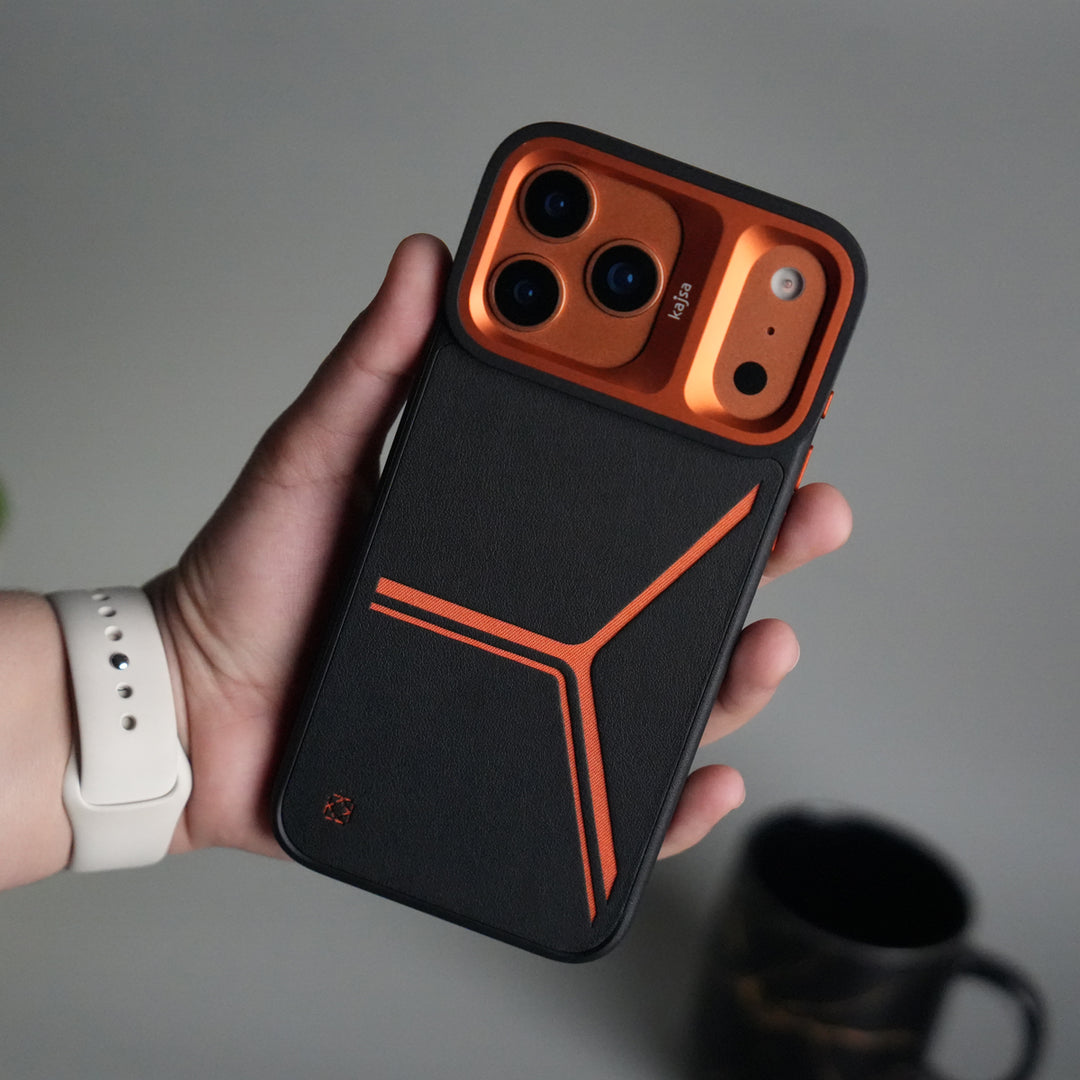 iPhone 17 Pro Max Tri-Strike Pattern Leather Case | Premium Luxury Back Cover with Metal Camera Frame