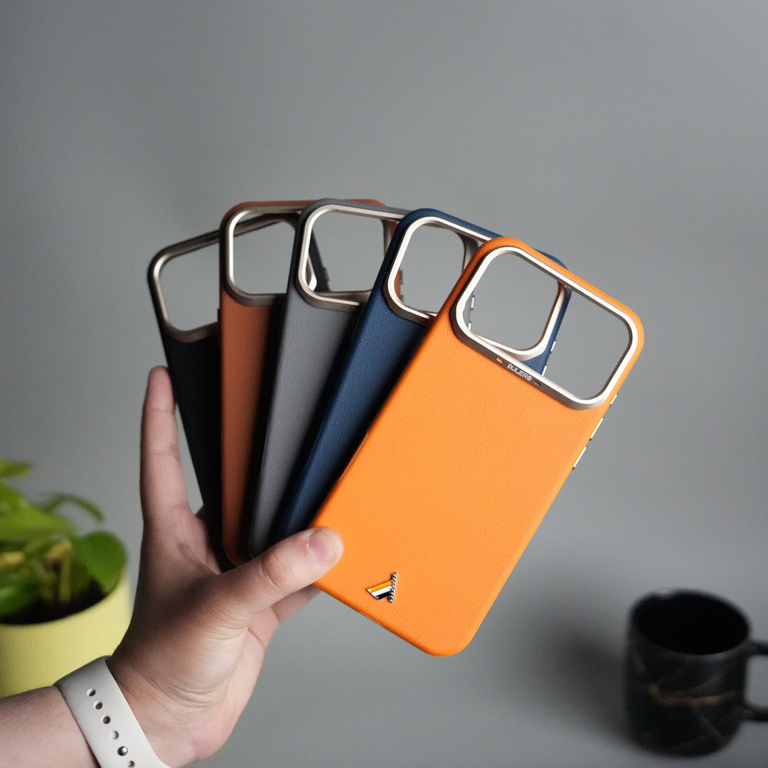 iPhone 17 Pro PU Leather Case with Metal Camera Frame