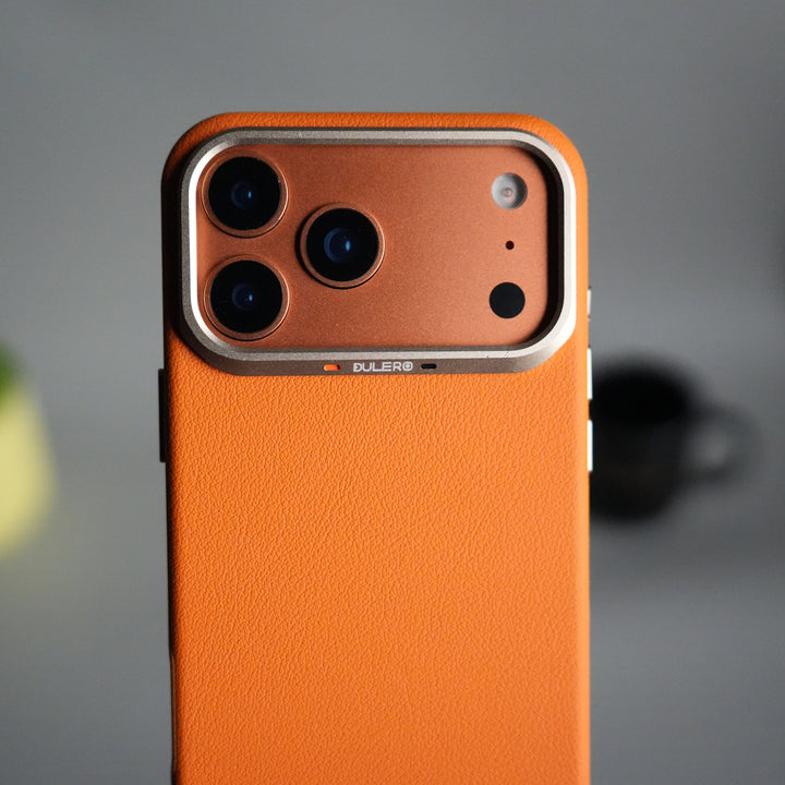 iPhone 17 Pro PU Leather Case with Metal Camera Frame