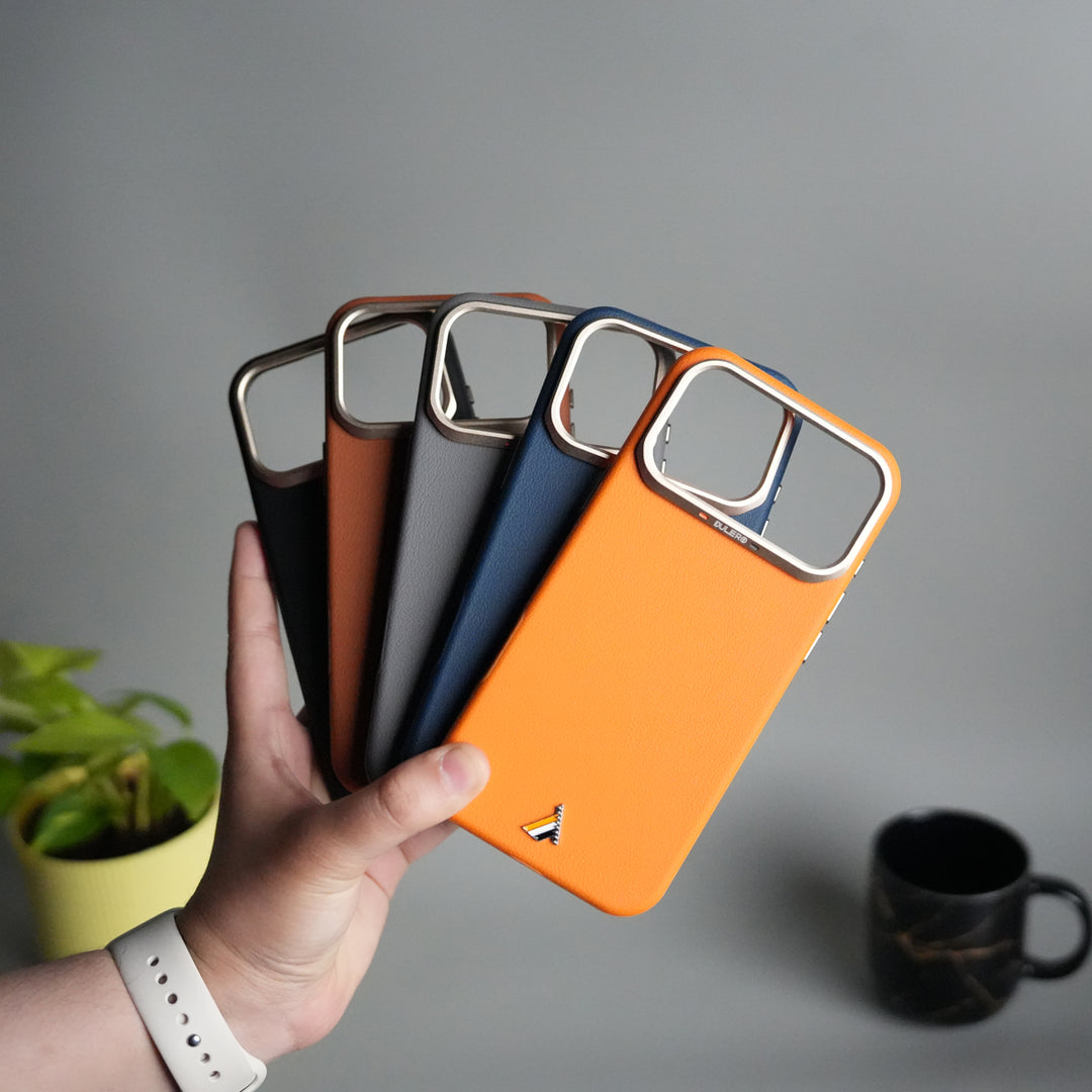 iPhone 17 Pro PU Leather Case with Metal Camera Frame