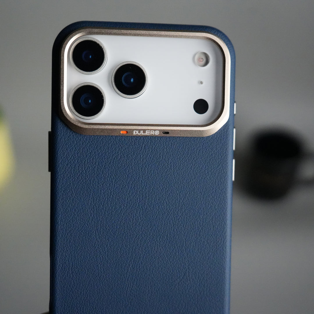 iPhone 17 Pro PU Leather Case with Metal Camera Frame