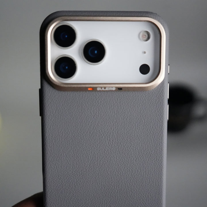 iPhone 17 Pro PU Leather Case with Metal Camera Frame