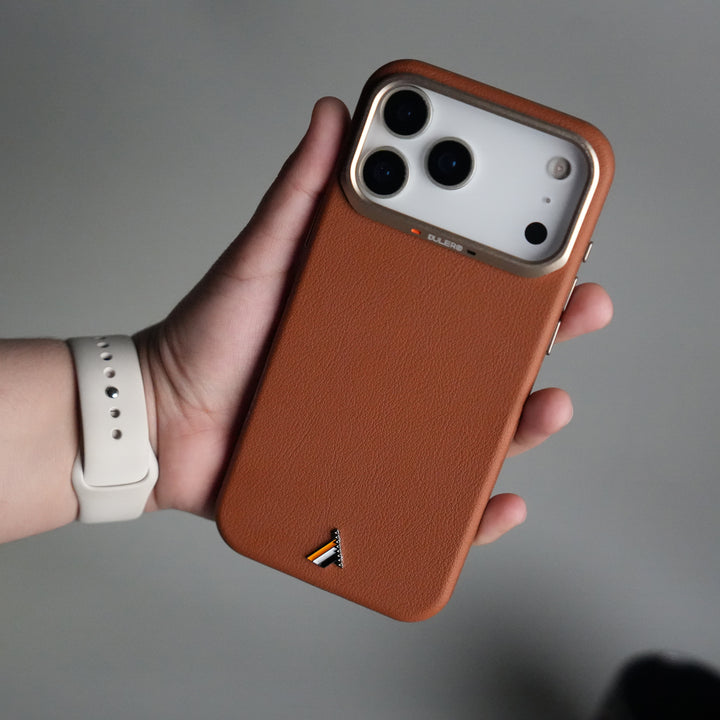 iPhone 17 Pro PU Leather Case with Metal Camera Frame