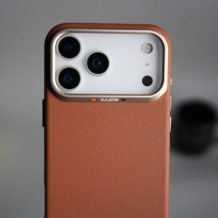 iPhone 17 Pro PU Leather Case with Metal Camera Frame