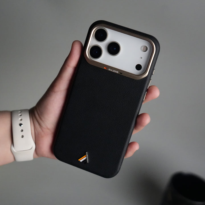 iPhone 17 Pro PU Leather Case with Metal Camera Frame