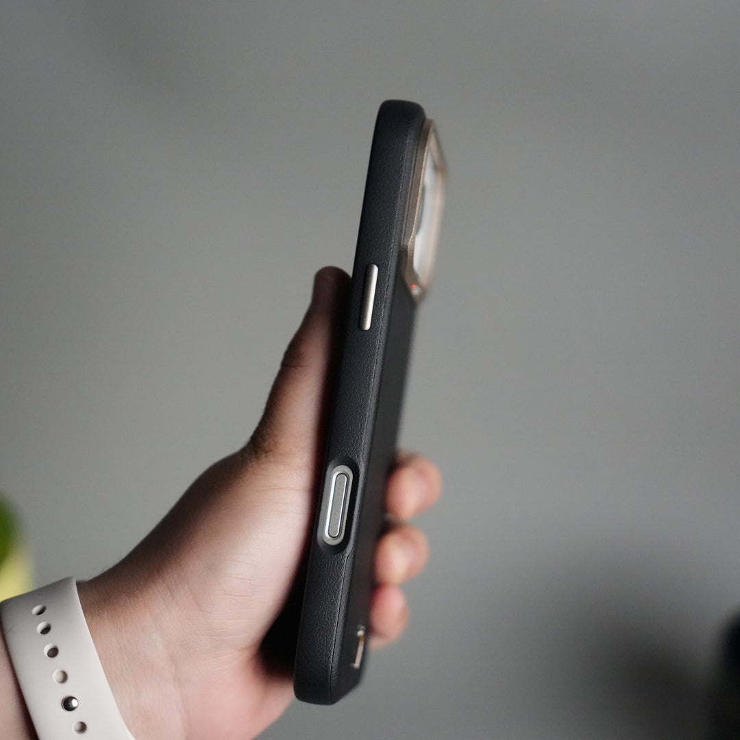 iPhone 17 Pro PU Leather Case with Metal Camera Frame