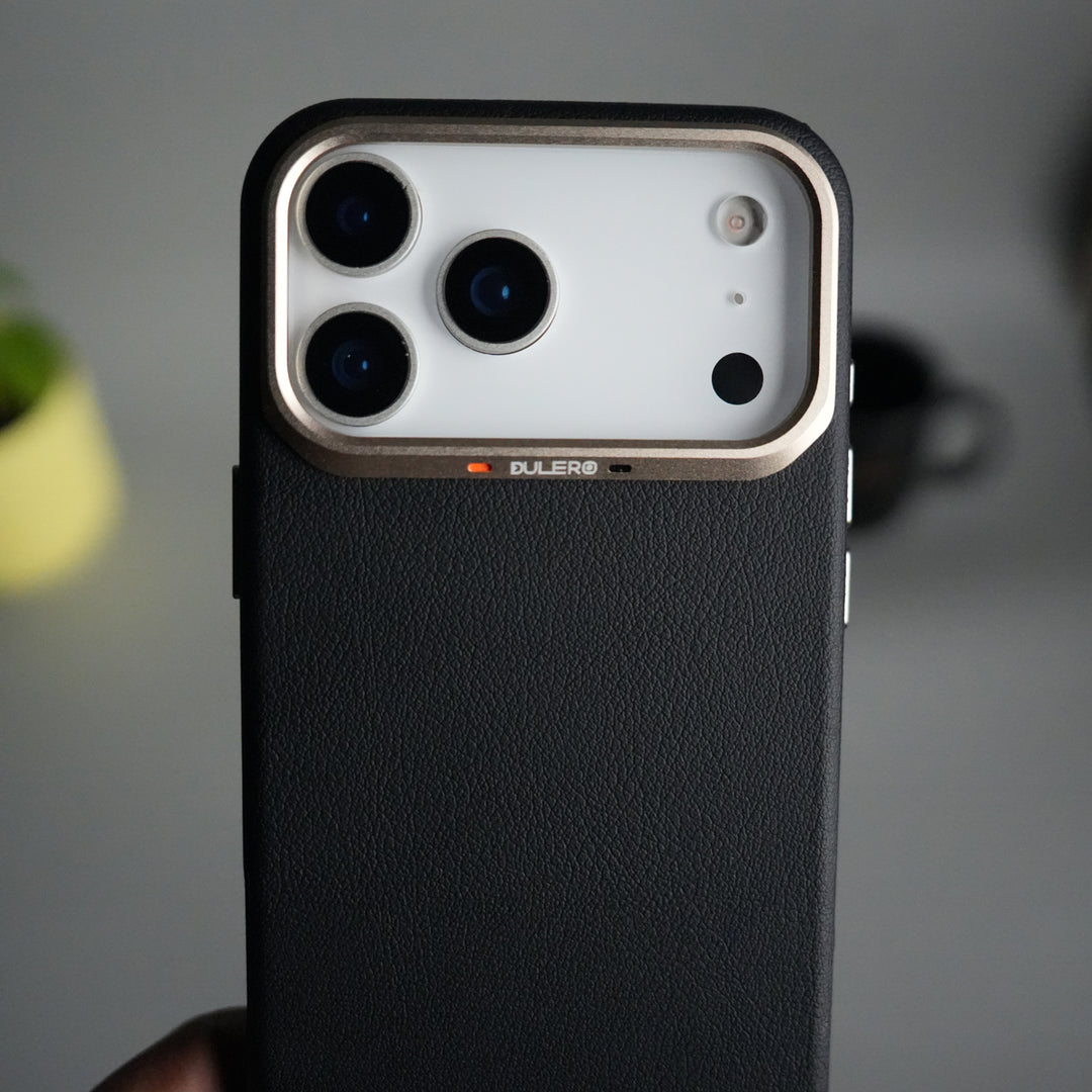 iPhone 17 Pro PU Leather Case with Metal Camera Frame