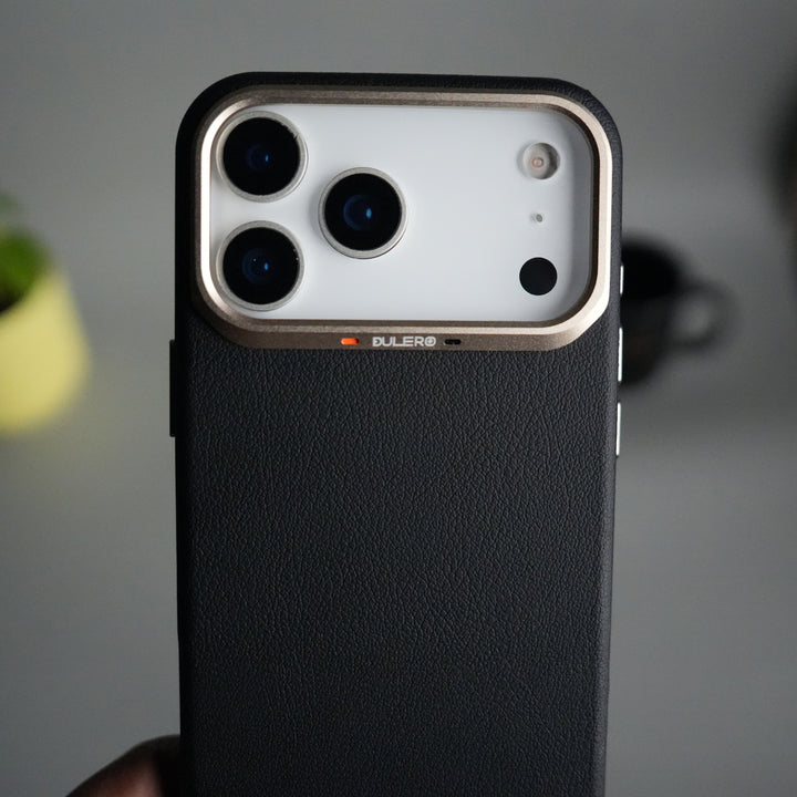 iPhone 17 Pro PU Leather Case with Metal Camera Frame