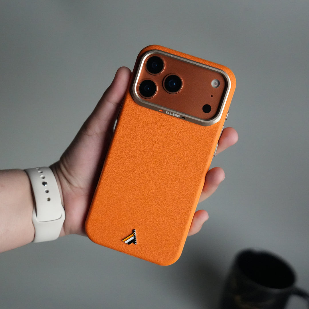 iPhone 17 Pro PU Leather Case with Metal Camera Frame
