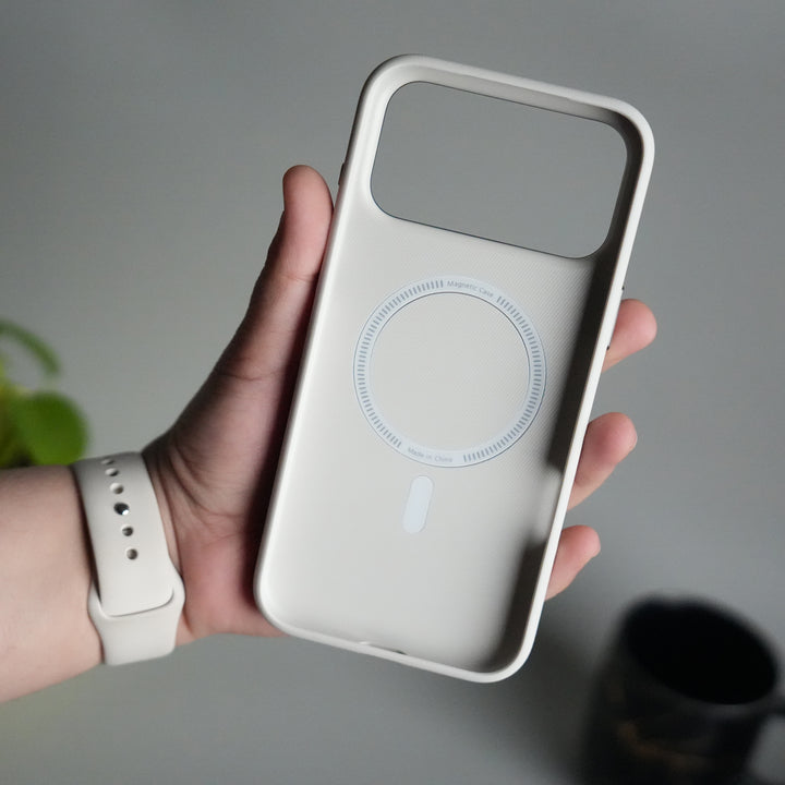 iPhone 17 Pro PU Leather Case with Metal Camera Frame & Built-in MagSafe Back Cover