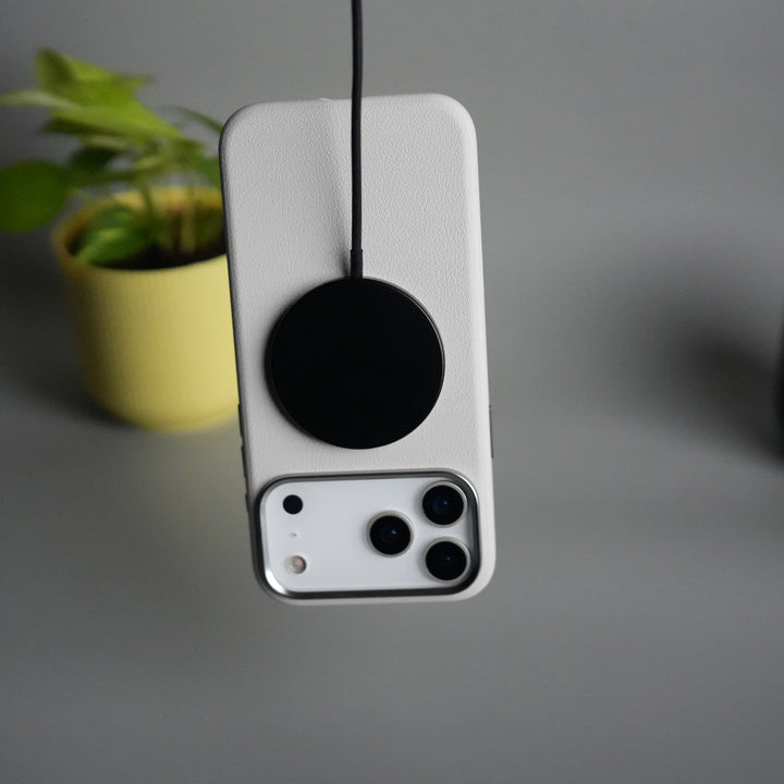 iPhone 17 Pro PU Leather Case with Metal Camera Frame & Built-in MagSafe Back Cover