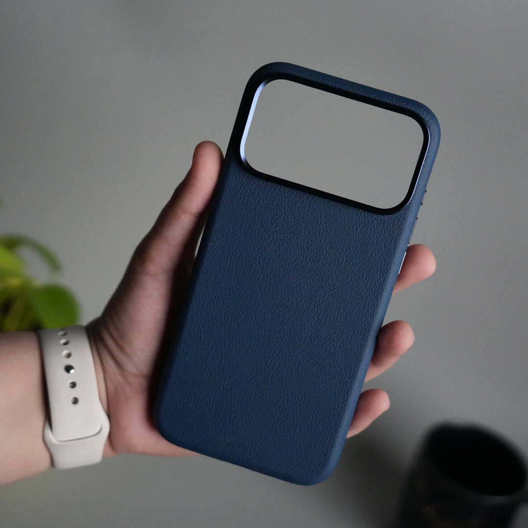 iPhone 17 Pro PU Leather Case with Metal Camera Frame & Built-in MagSafe Back Cover