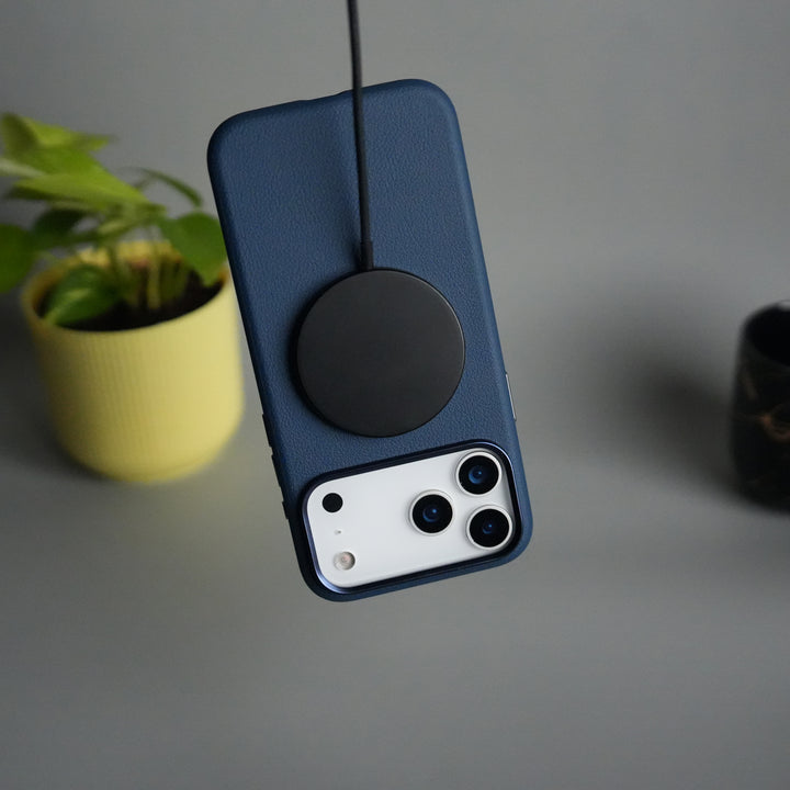 iPhone 17 Pro PU Leather Case with Metal Camera Frame & Built-in MagSafe Back Cover