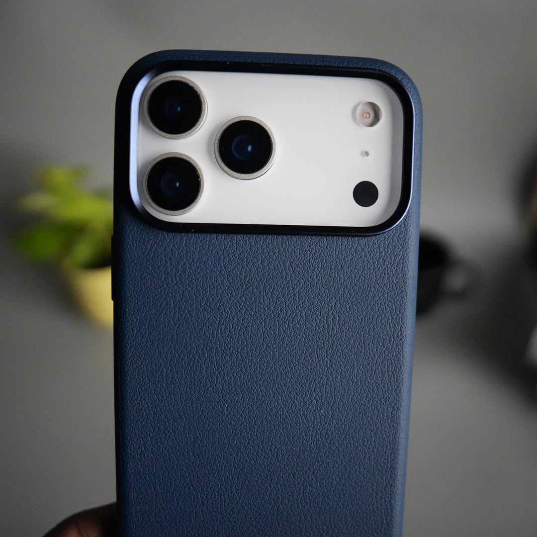 iPhone 17 Pro PU Leather Case with Metal Camera Frame & Built-in MagSafe Back Cover