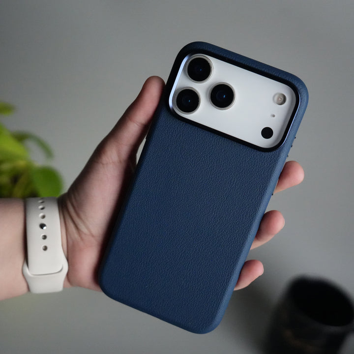 iPhone 17 Pro PU Leather Case with Metal Camera Frame & Built-in MagSafe Back Cover