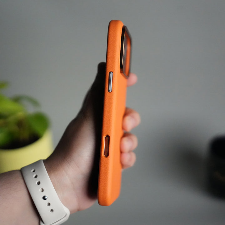 iPhone 17 Pro PU Leather Case with Metal Camera Frame & Built-in MagSafe Back Cover