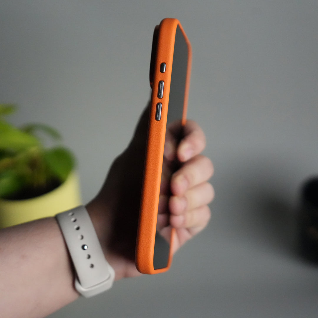 iPhone 17 Pro PU Leather Case with Metal Camera Frame & Built-in MagSafe Back Cover