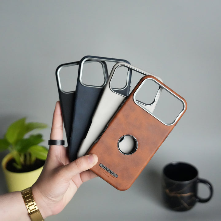 iPhone 17 Pro PU Leather Logo Cut MagSafe Case | Metal Camera Frame with Premium Finish