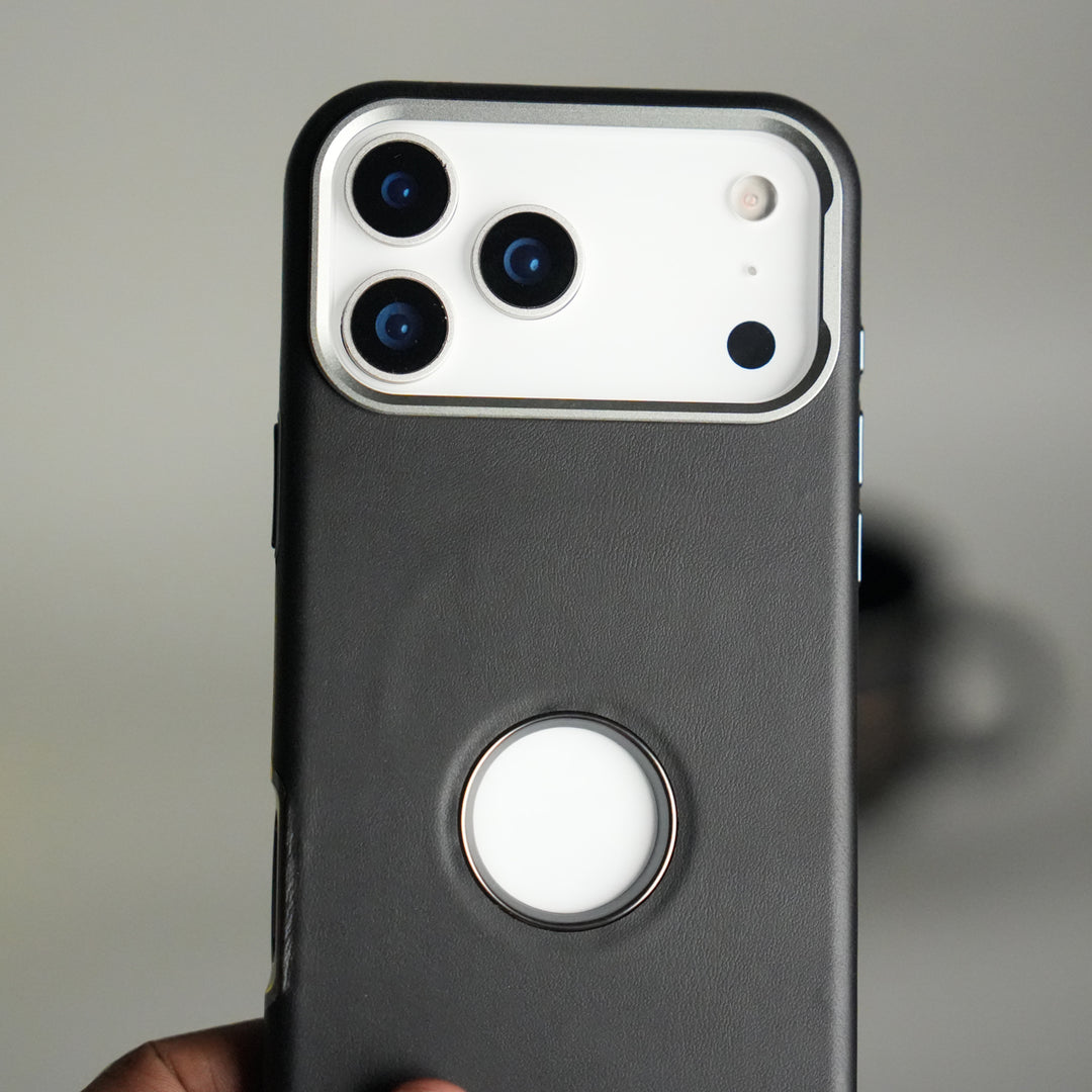 iPhone 17 Pro PU Leather Logo Cut MagSafe Case | Metal Camera Frame with Premium Finish