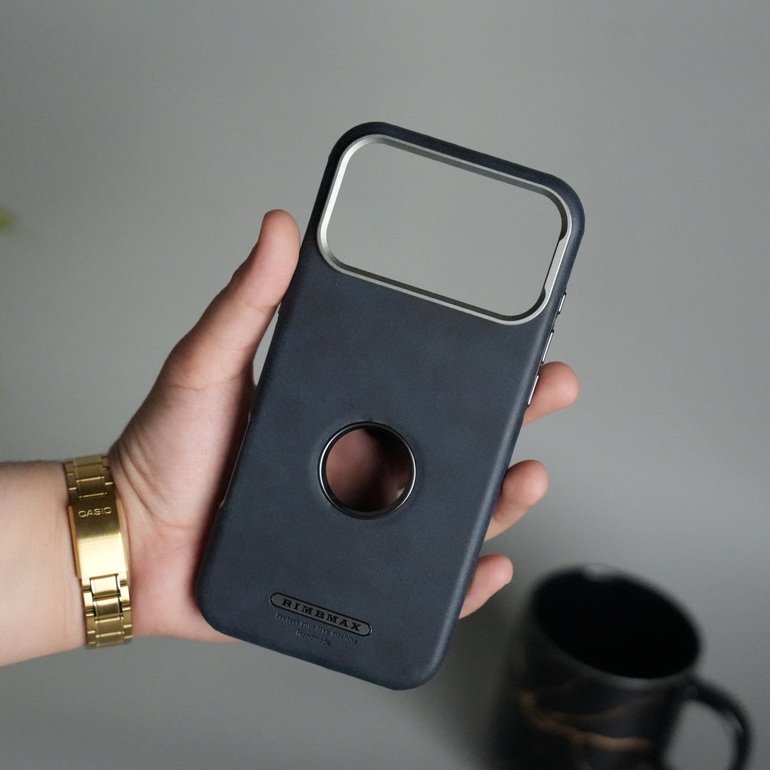 iPhone 17 Pro PU Leather Logo Cut MagSafe Case | Metal Camera Frame with Premium Finish