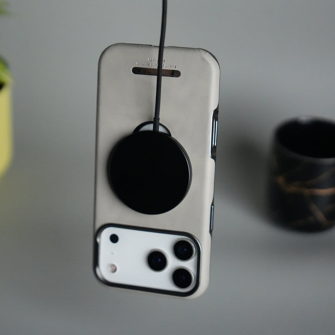 iPhone 17 Pro PU Leather Logo Cut MagSafe Case | Metal Camera Frame with Premium Finish