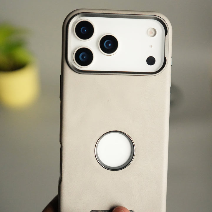 iPhone 17 Pro PU Leather Logo Cut MagSafe Case | Metal Camera Frame with Premium Finish