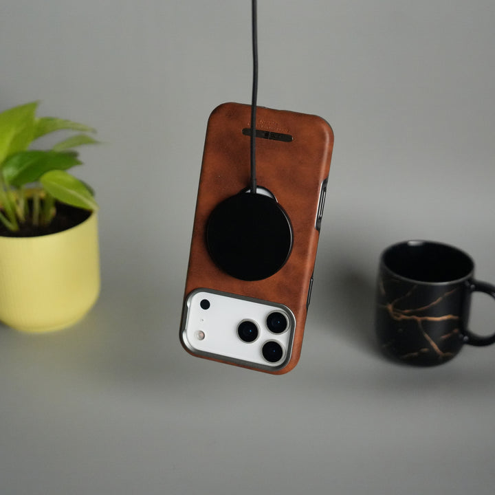 iPhone 17 Pro PU Leather Logo Cut MagSafe Case | Metal Camera Frame with Premium Finish