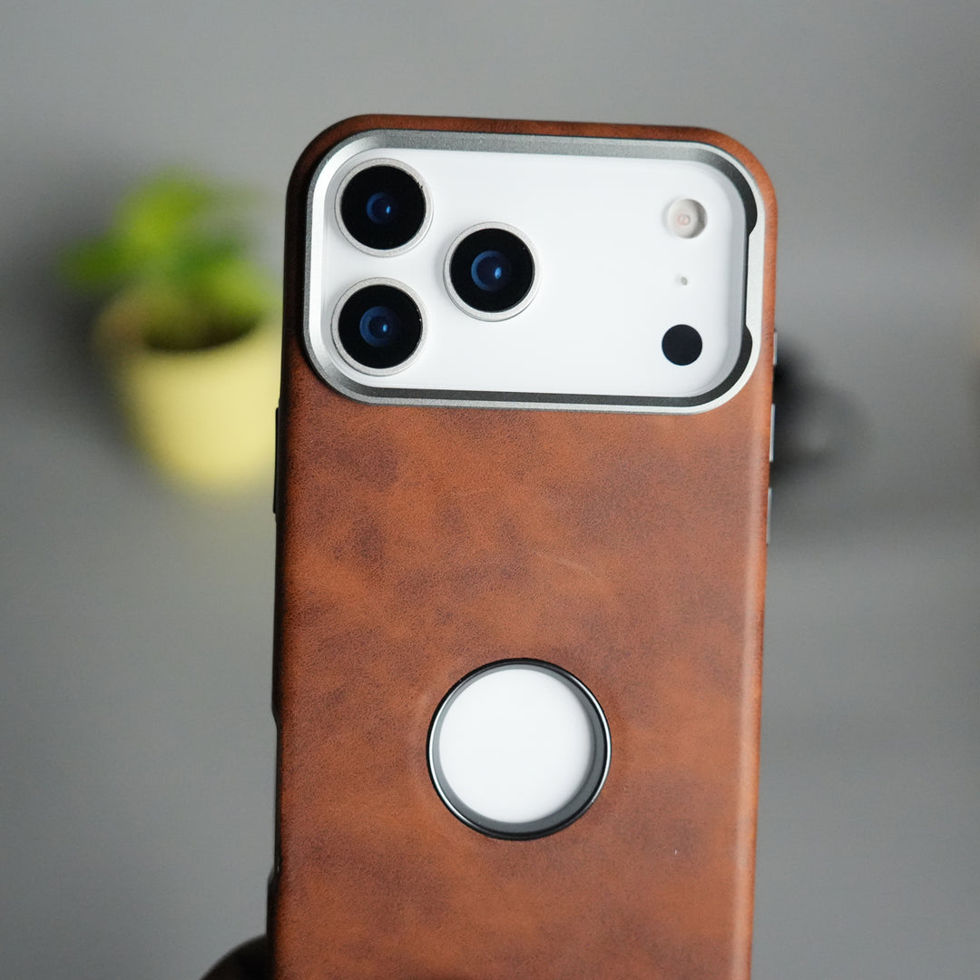 iPhone 17 Pro PU Leather Logo Cut MagSafe Case | Metal Camera Frame with Premium Finish