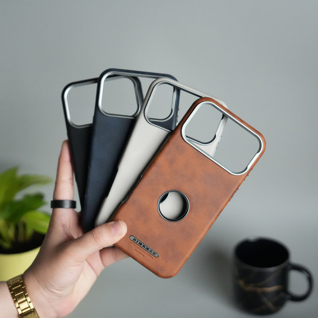 iPhone 17 Pro PU Leather Logo Cut MagSafe Case | Metal Camera Frame with Premium Finish