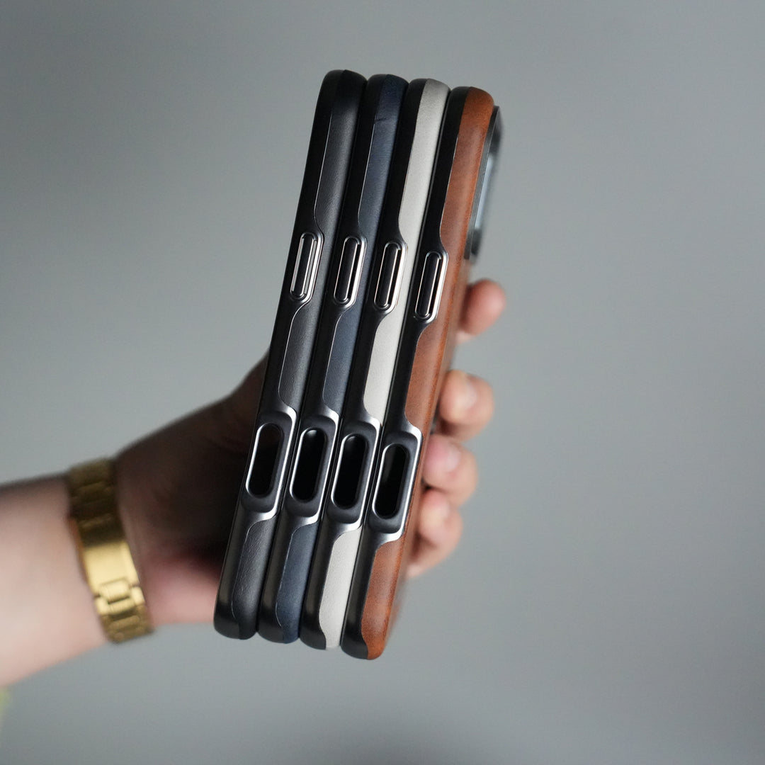 iPhone 17 Pro PU Leather Logo Cut MagSafe Case | Metal Camera Frame with Premium Finish