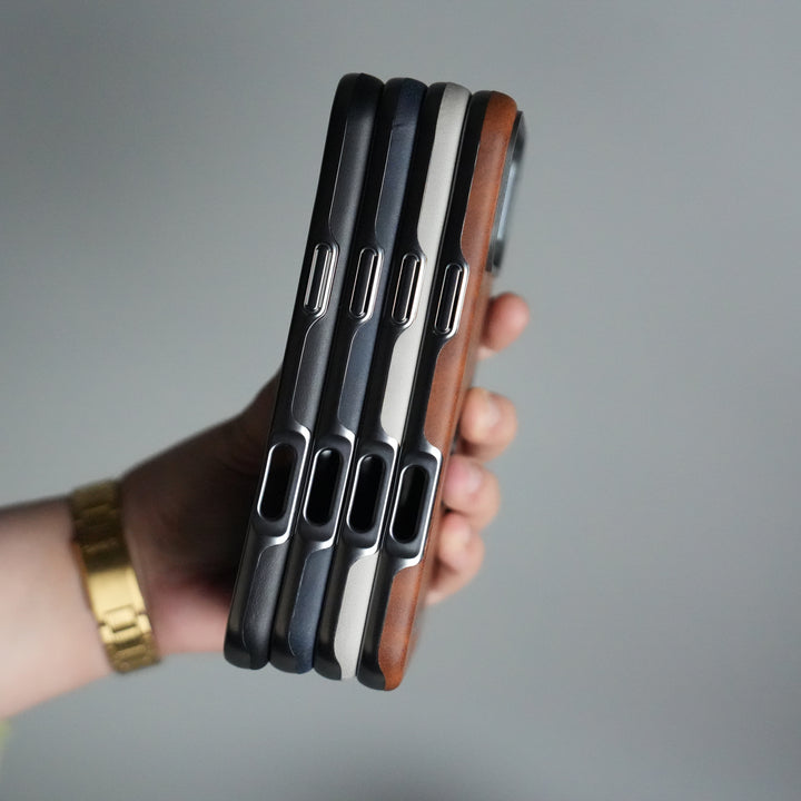 iPhone 17 Pro PU Leather Logo Cut MagSafe Case | Metal Camera Frame with Premium Finish