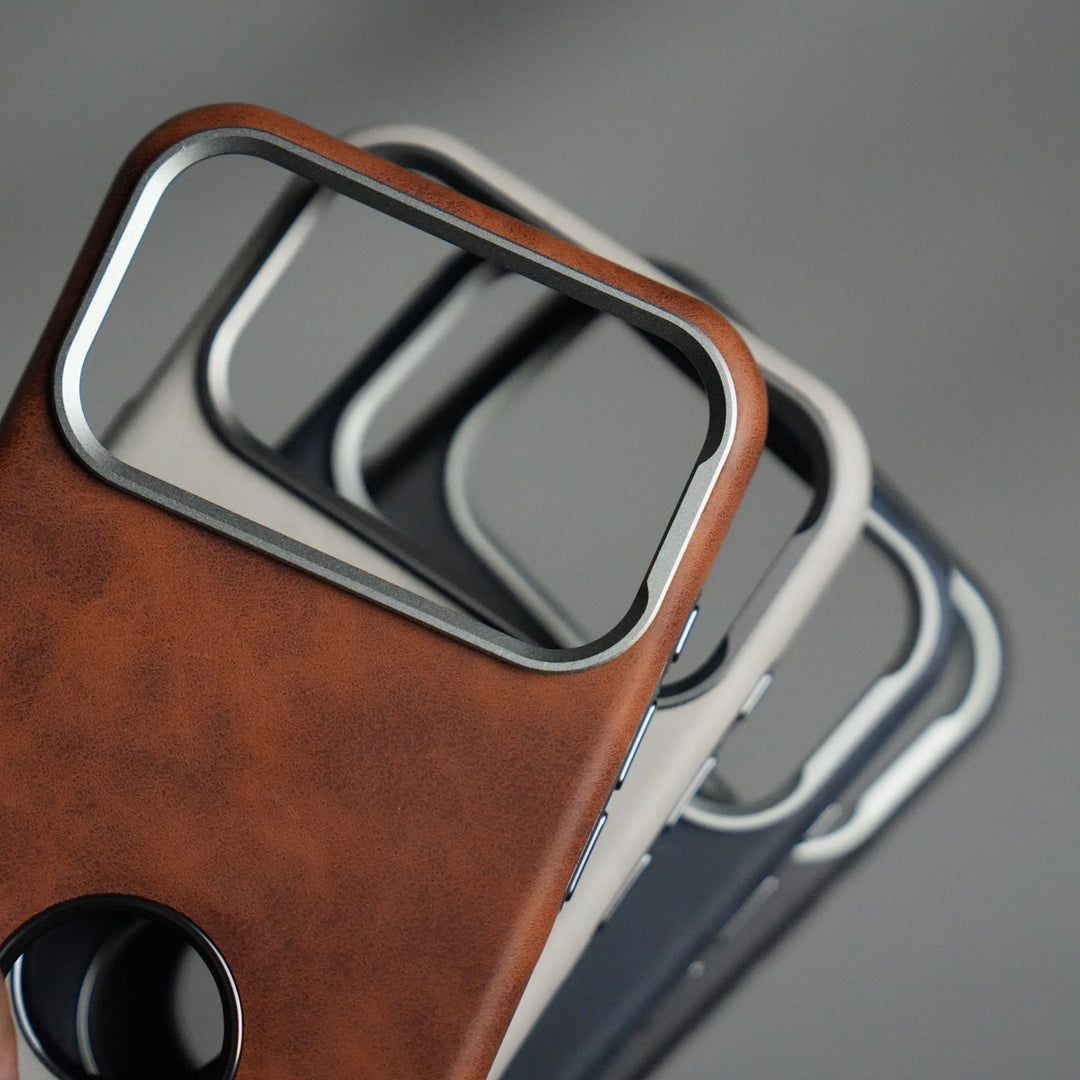 iPhone 17 Pro PU Leather Logo Cut MagSafe Case | Metal Camera Frame with Premium Finish