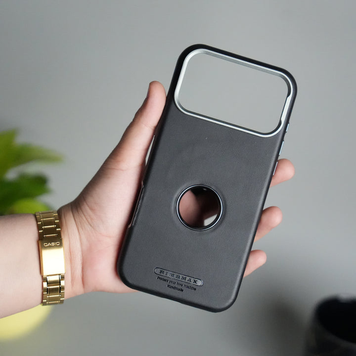 iPhone 17 Pro PU Leather Logo Cut MagSafe Case | Metal Camera Frame with Premium Finish