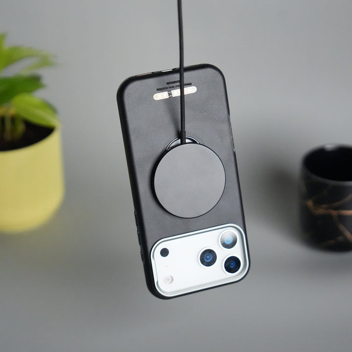 iPhone 17 Pro PU Leather Logo Cut MagSafe Case | Metal Camera Frame with Premium Finish