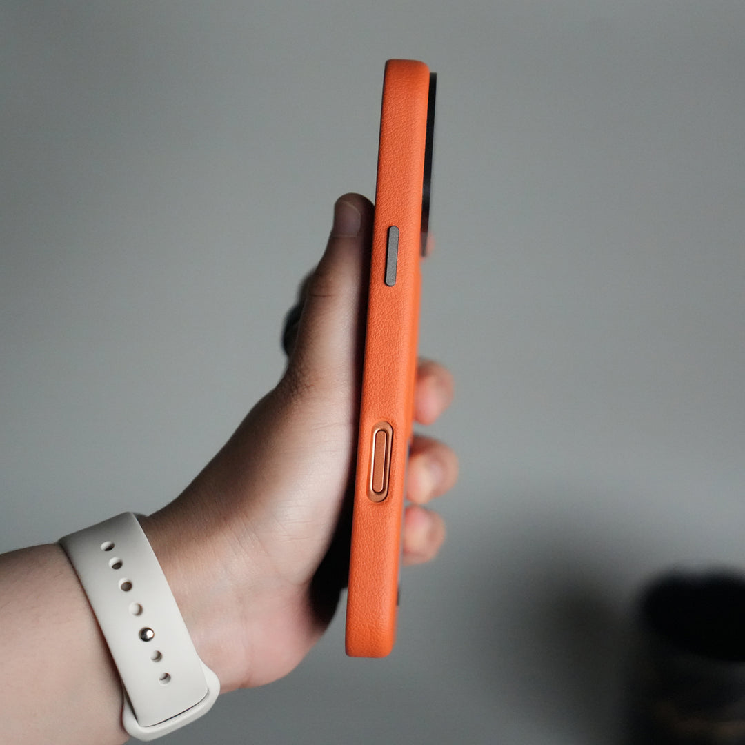 iPhone 17 Pro Premium Leather-Texture Back Case with Metal Kickstand | Shockproof Cover