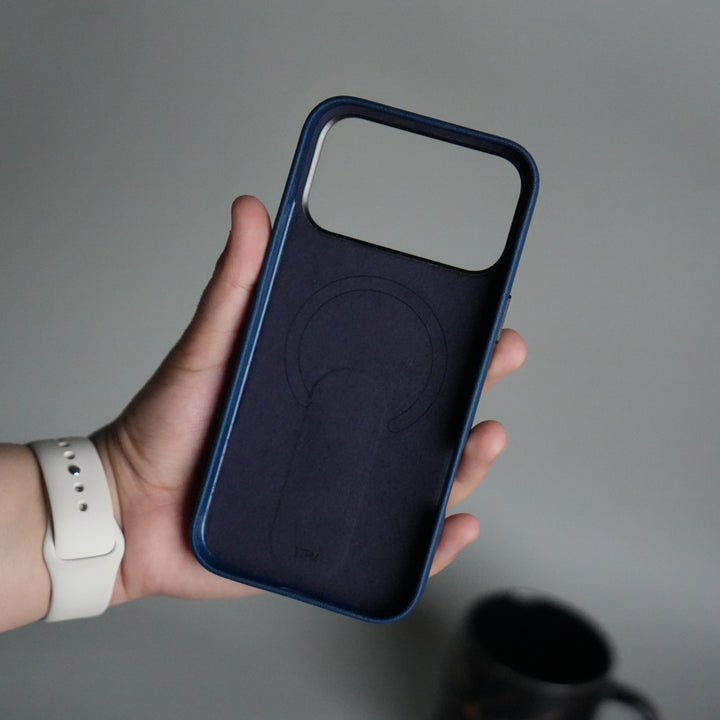 iPhone 17 Pro Premium Leather-Texture Back Case with Metal Kickstand | Shockproof Cover