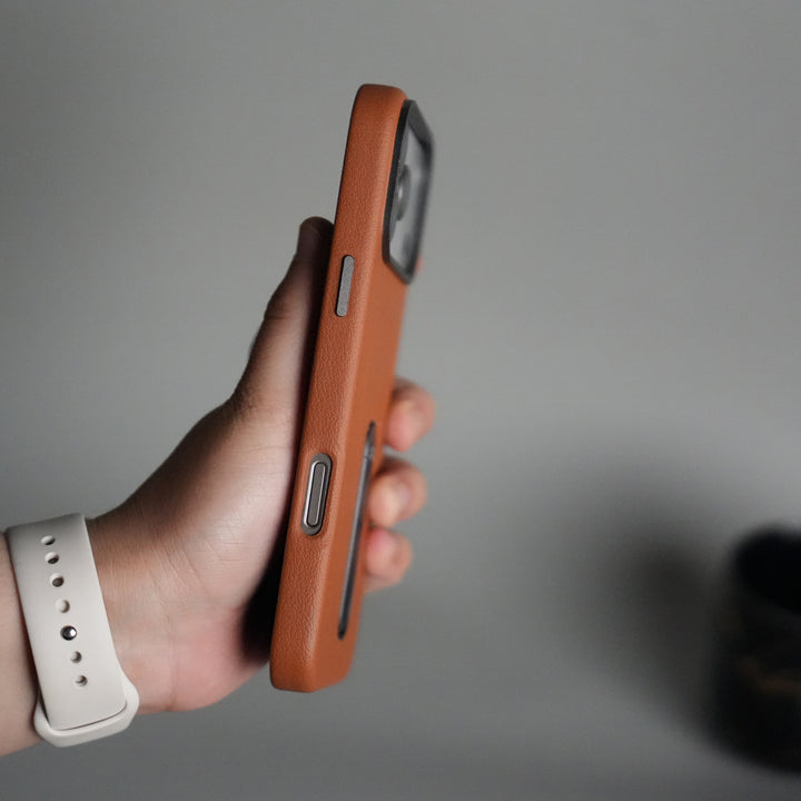 iPhone 17 Pro Premium Leather-Texture Back Case with Metal Kickstand | Shockproof Cover