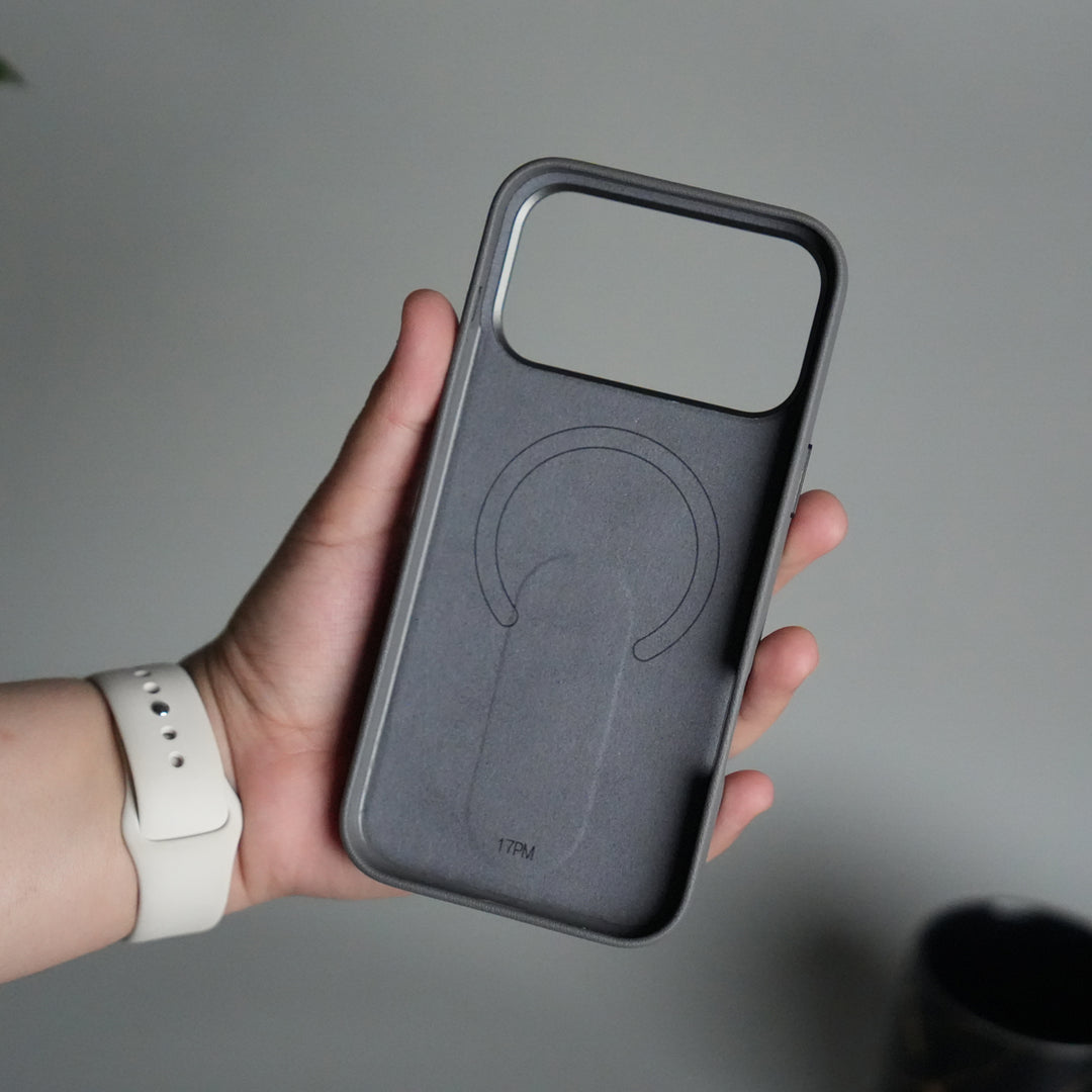 iPhone 17 Pro Premium Leather-Texture Back Case with Metal Kickstand | Shockproof Cover