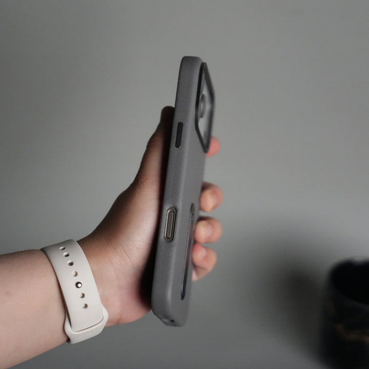 iPhone 17 Pro Premium Leather-Texture Back Case with Metal Kickstand | Shockproof Cover