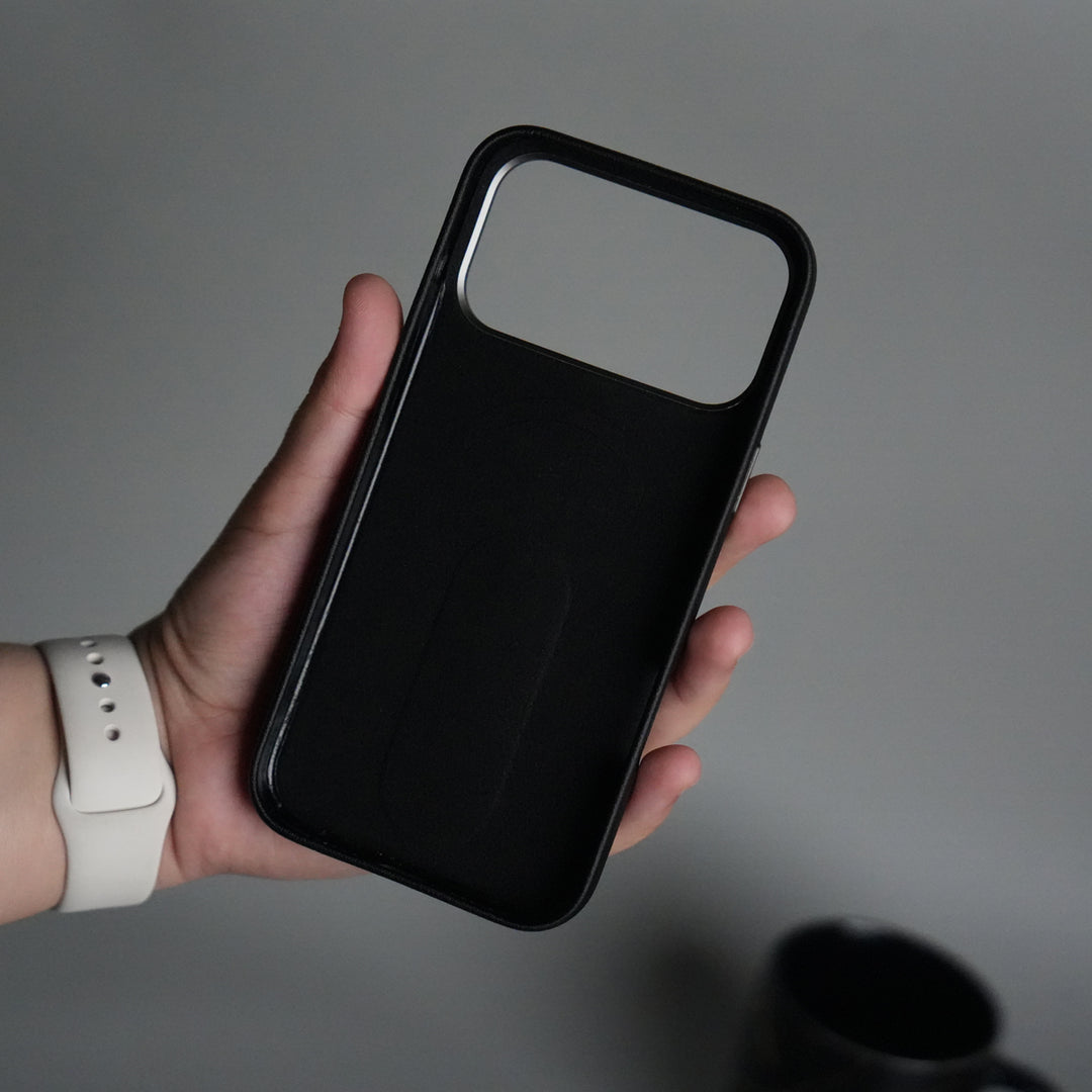 iPhone 17 Pro Premium Leather-Texture Back Case with Metal Kickstand | Shockproof Cover