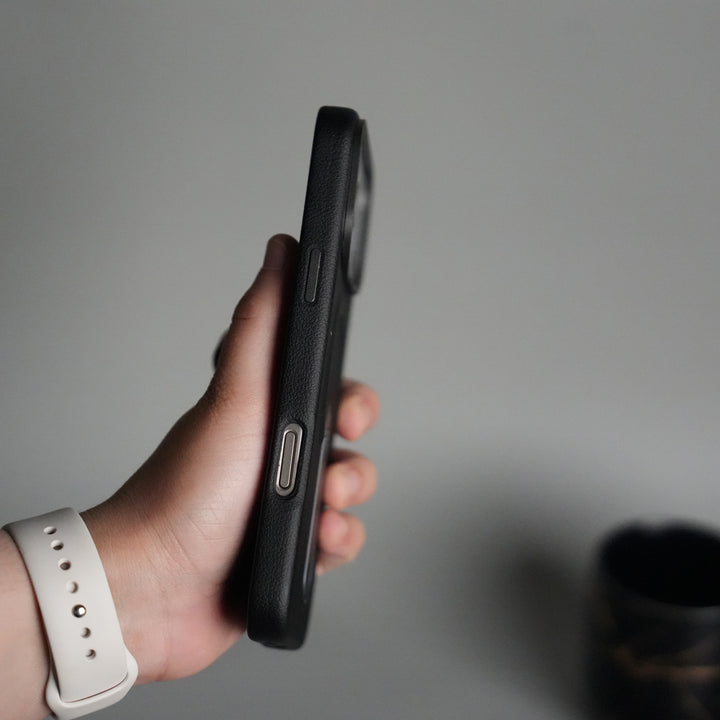 iPhone 17 Pro Premium Leather-Texture Back Case with Metal Kickstand | Shockproof Cover