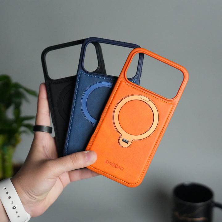 iPhone 17 Pro Premium PU Leather Kickstand Case | Luxury Shockproof Protective Back Cover