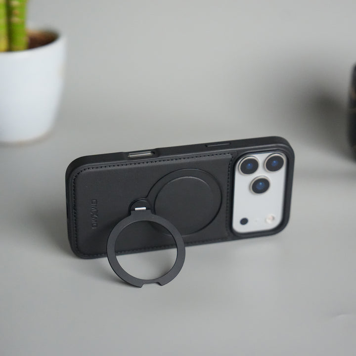 iPhone 17 Pro Premium PU Leather Kickstand Case | Luxury Shockproof Protective Back Cover