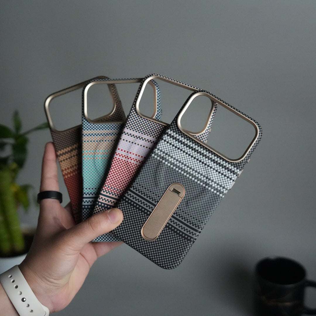 iPhone 17 Pro Premium Pattern Back Case with Metal Kickstand | Slim Shockproof Protective Cover