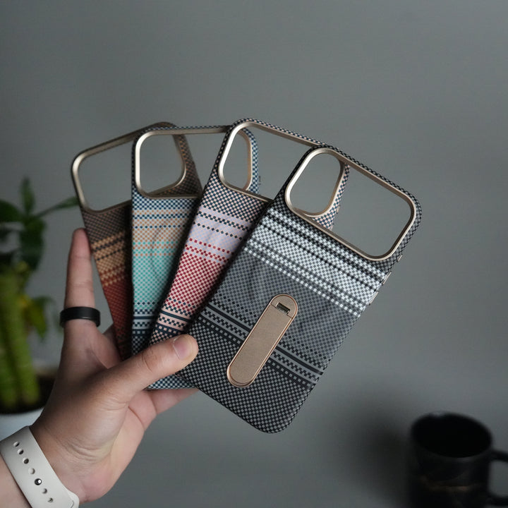 iPhone 17 Pro Premium Pattern Back Case with Metal Kickstand | Slim Shockproof Protective Cover