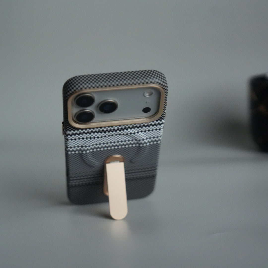 iPhone 17 Pro Premium Pattern Back Case with Metal Kickstand | Slim Shockproof Protective Cover