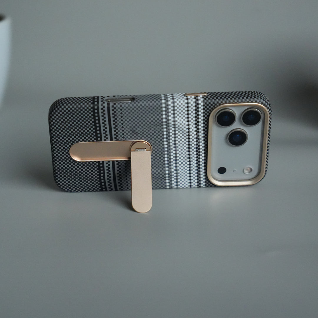 iPhone 17 Pro Premium Pattern Back Case with Metal Kickstand | Slim Shockproof Protective Cover