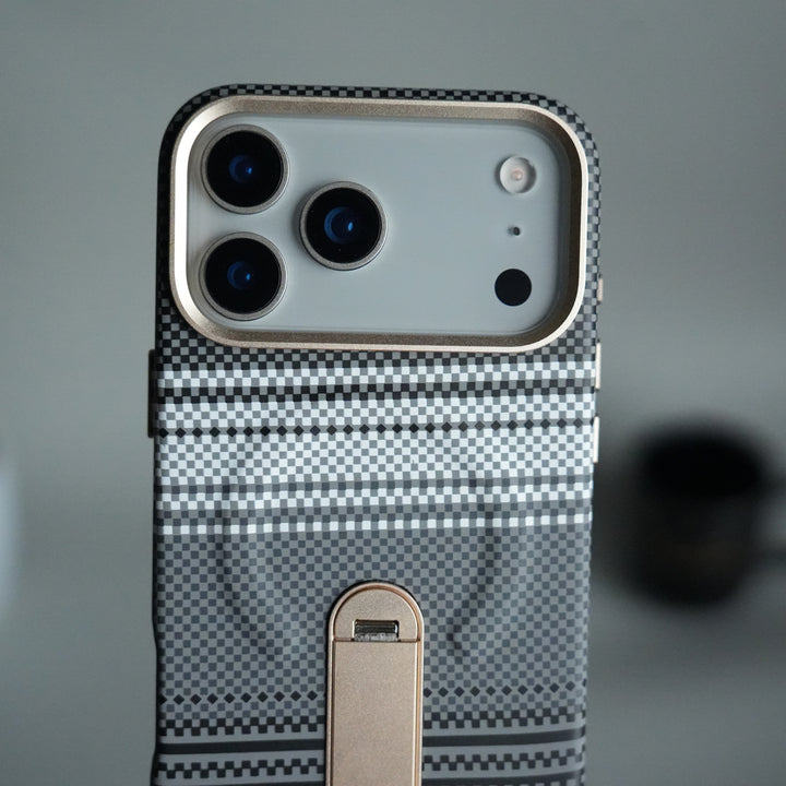 iPhone 17 Pro Premium Pattern Back Case with Metal Kickstand | Slim Shockproof Protective Cover